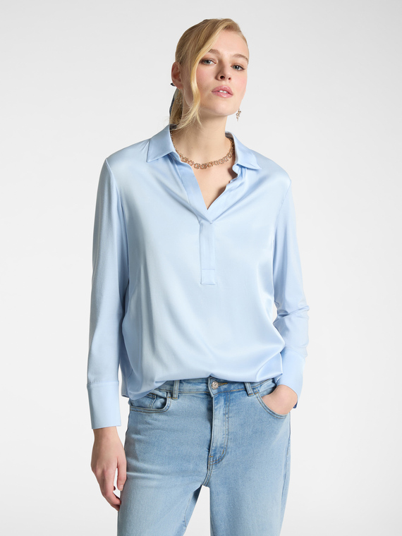 T-shirt polo in raso e jersey