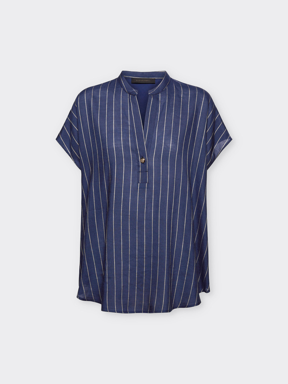 Blusa in lino gessato e jersey