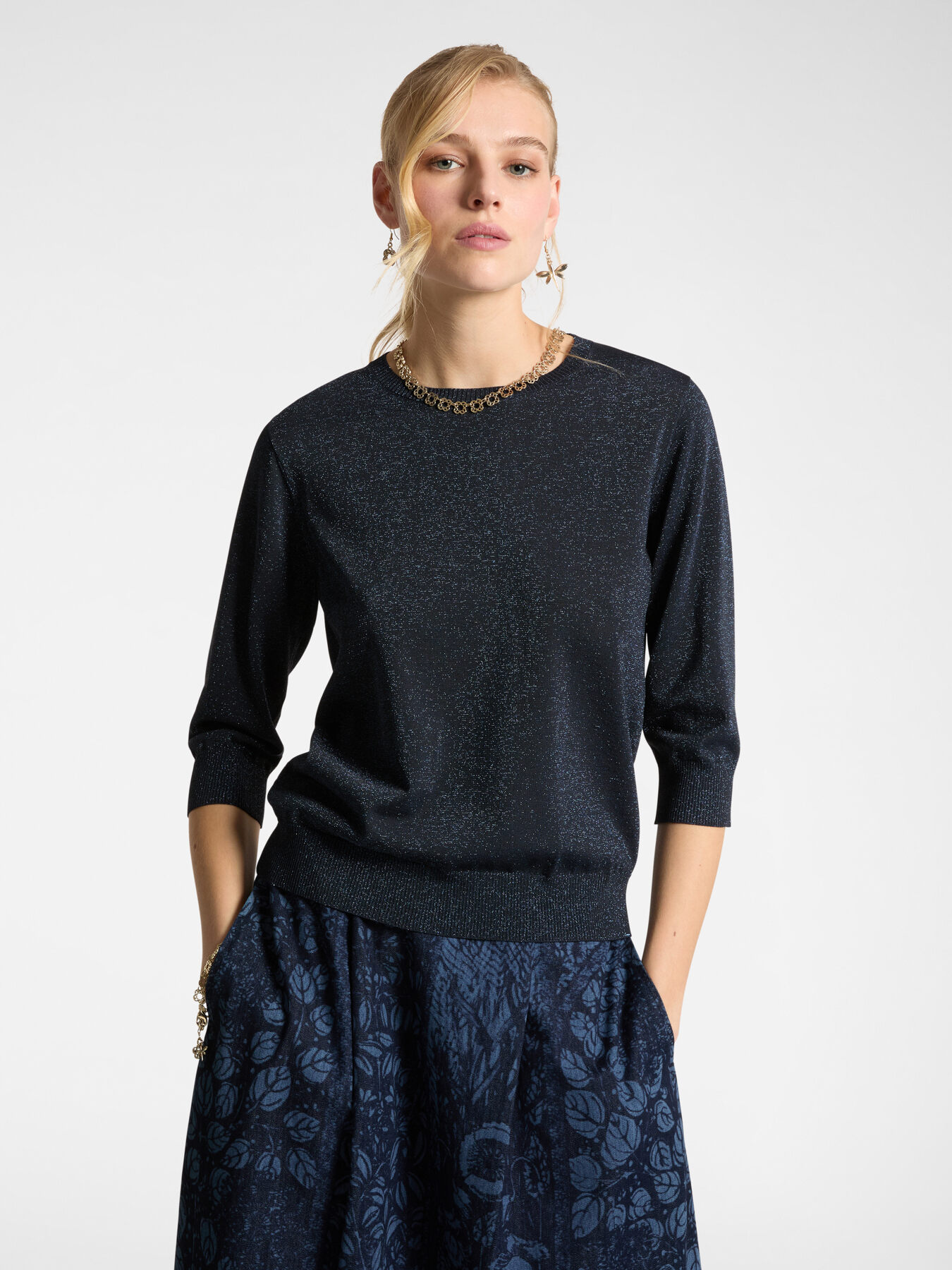 Maglia lurex con maniche a tre quarti image number 0