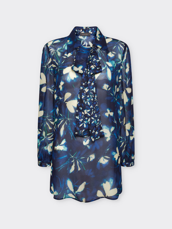 Blusa floreale con fusciacca al collo