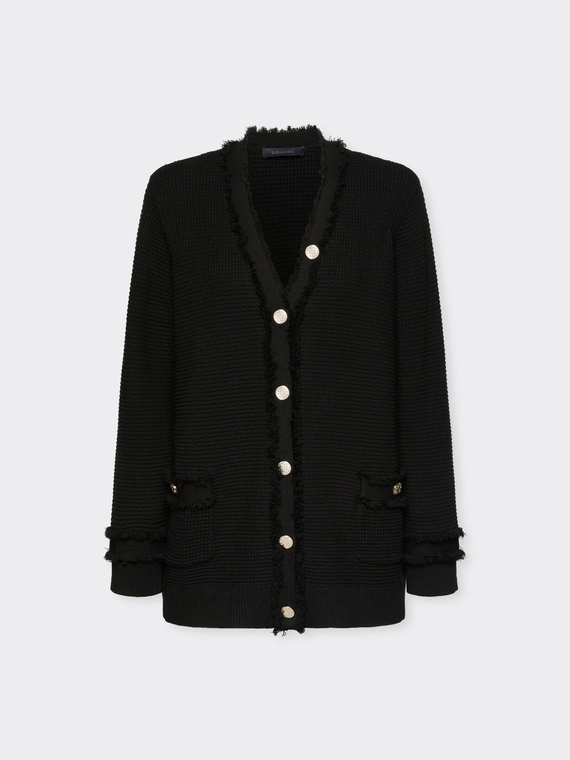 Cardigan lungo con frange e bottoni