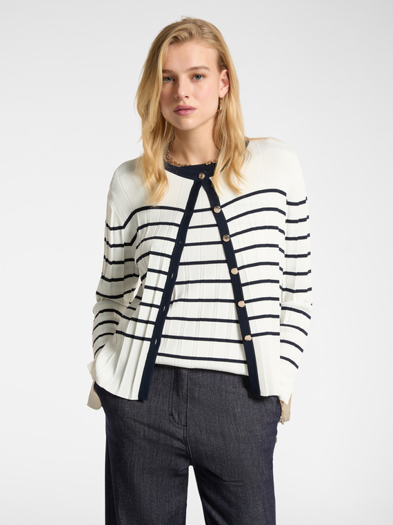 Cardigan girocollo a righe