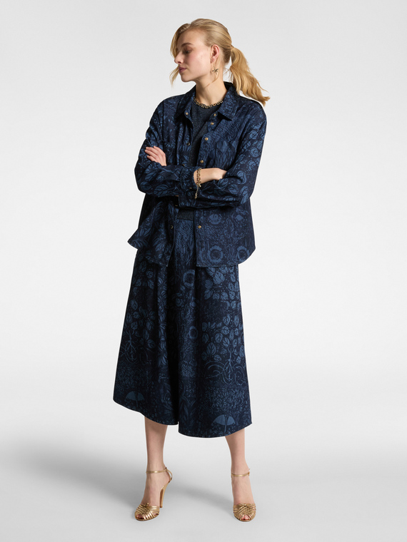 Gonna midi in denim laserato