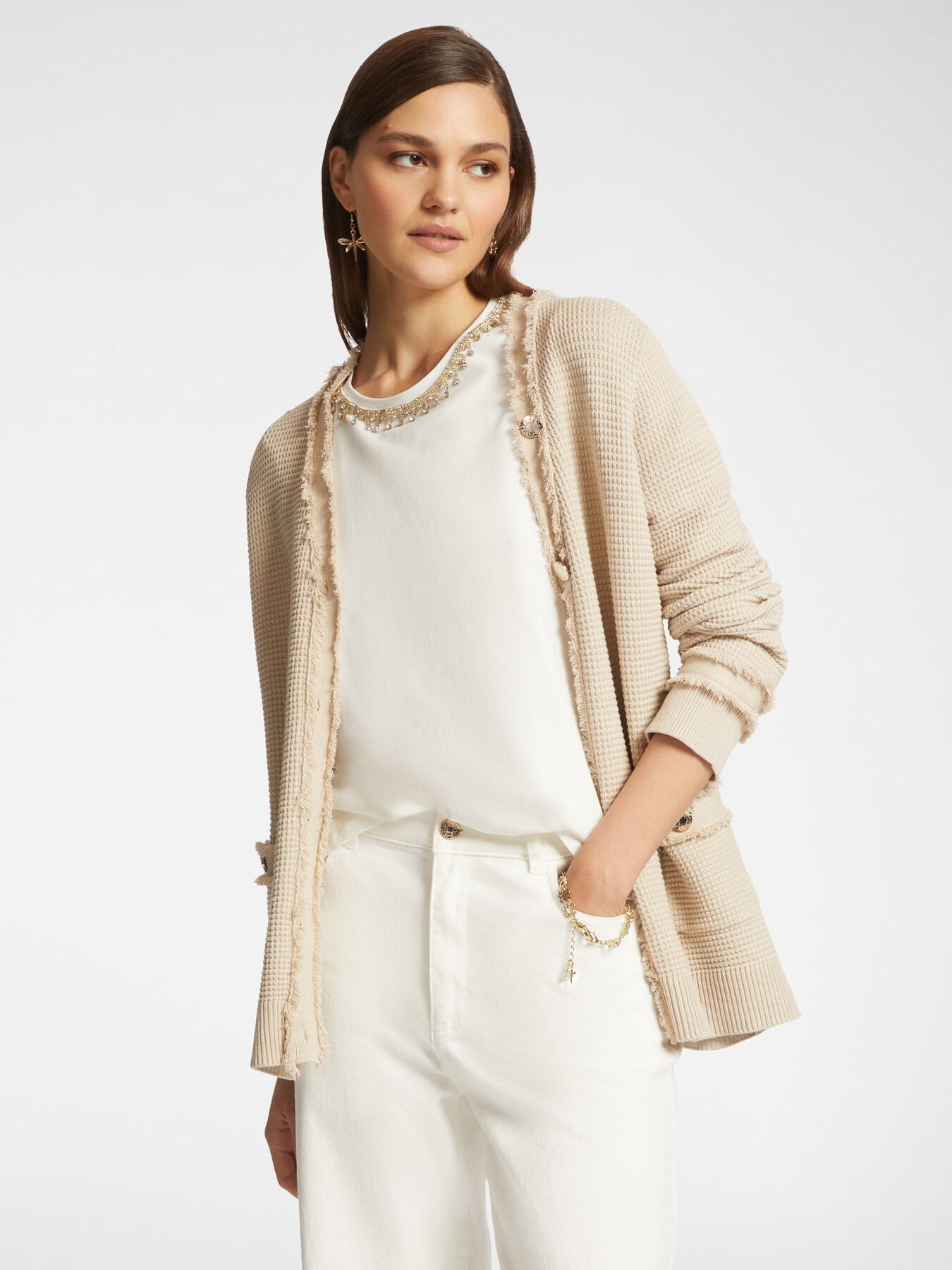 Cardigan lungo con frange e bottoni image number 0