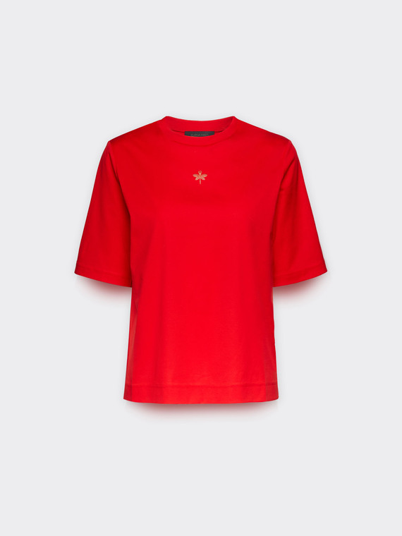 T-shirt con piccola libellula in strass