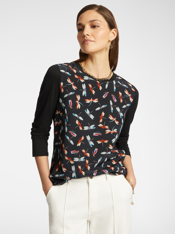 T-shirt in due tessuti con stampa
