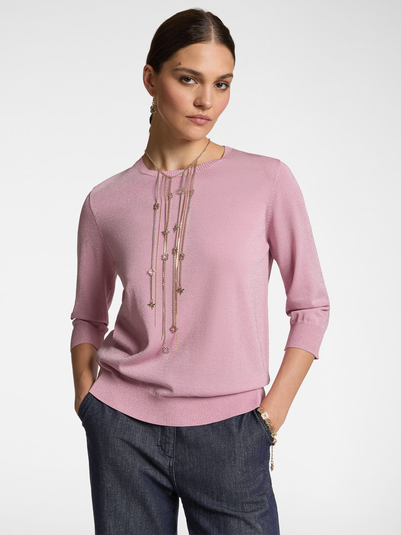 Maglia lurex con maniche a tre quarti image number 0