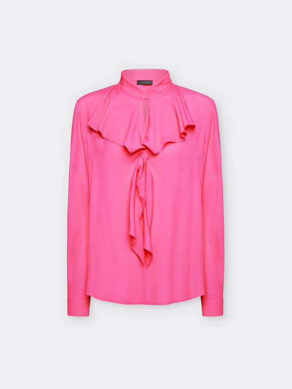 Blusa in Crêpe de Chine con volants davanti