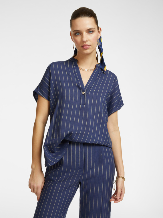 Blusa in lino gessato e jersey