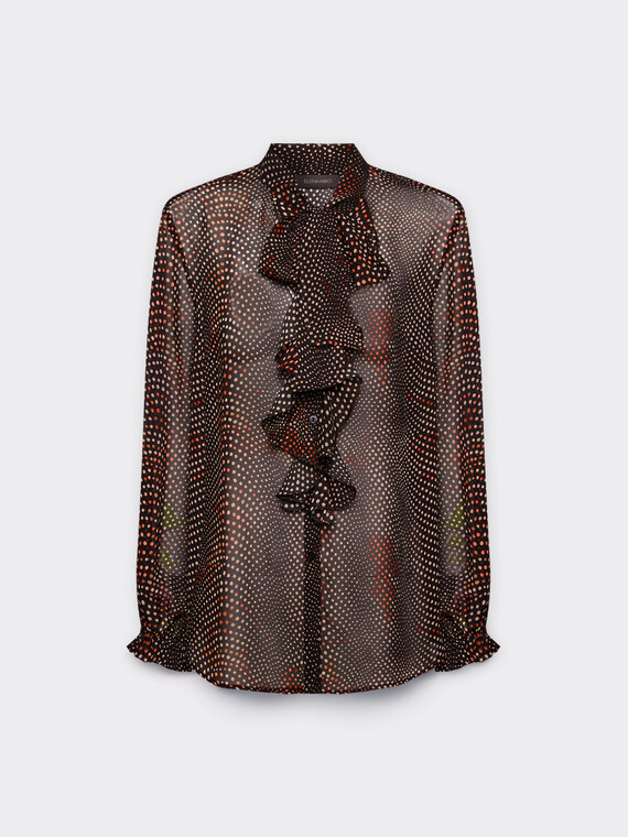Blusa stampata con volant e fiocco