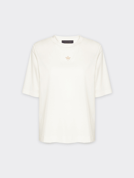 T-shirt con piccola libellula in strass