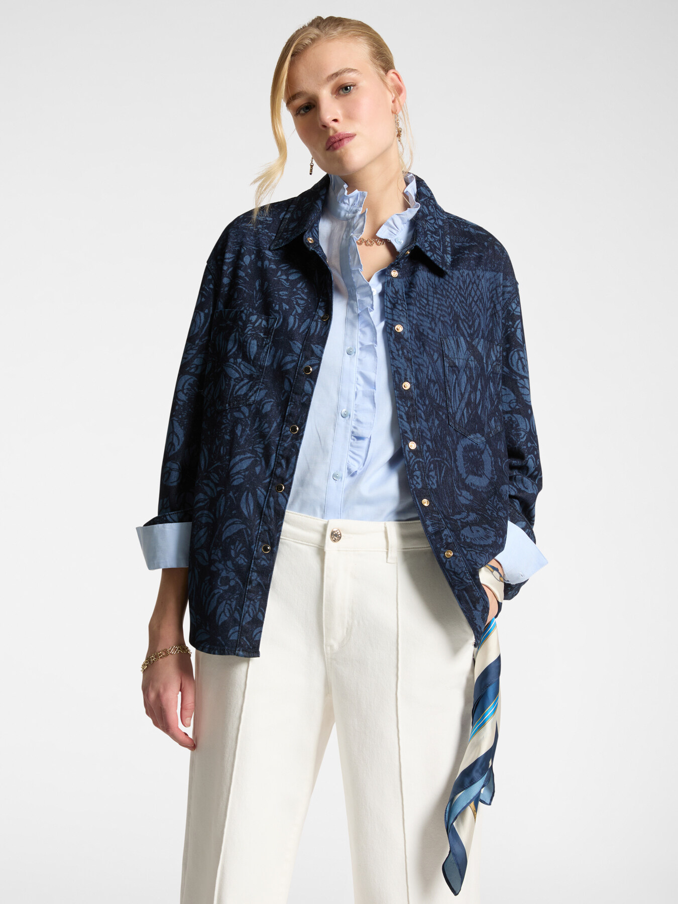 Camicia in denim dal disegno foliage image number 0