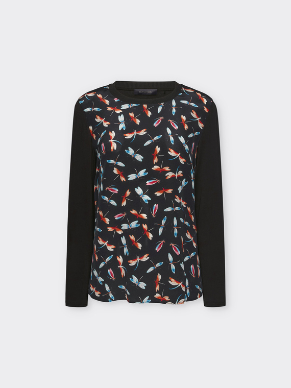 T-shirt in due tessuti con stampa