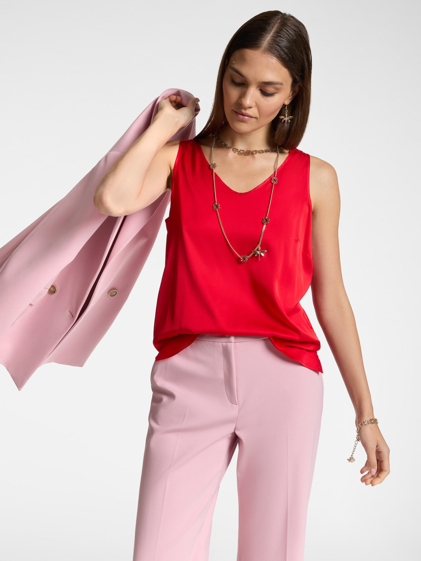 Top V neck in viscosa stretch image number 0