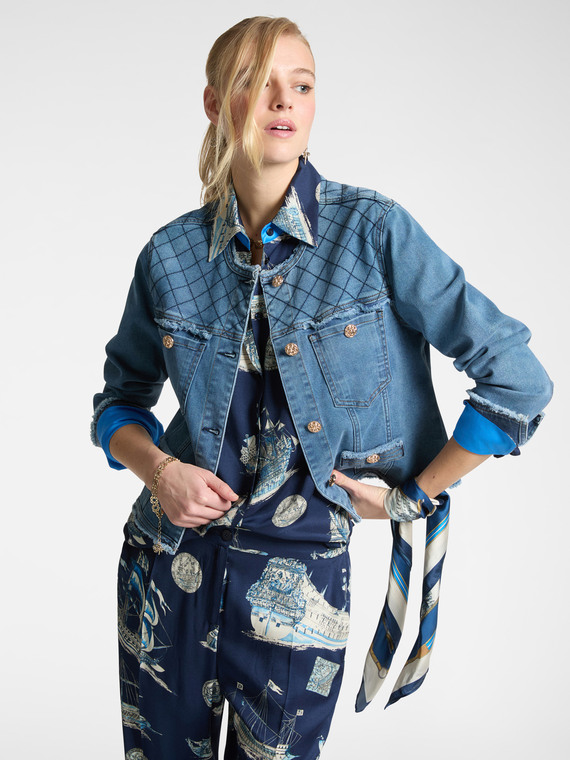Giacca in denim con frange e ricami