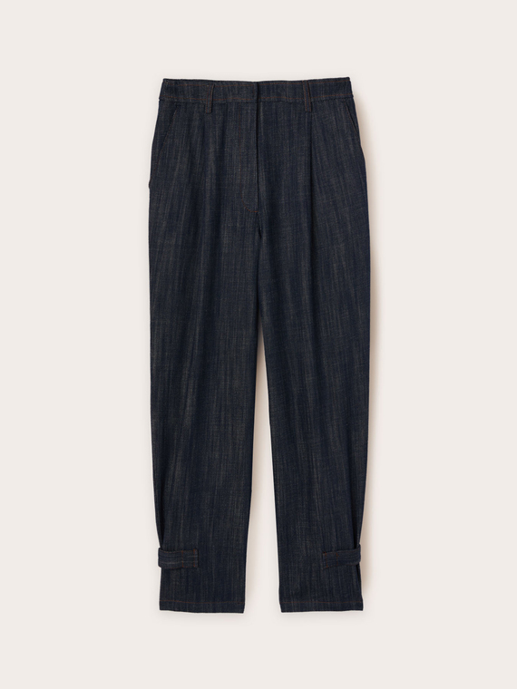Pantalon à lanière dans le bas effet denim
