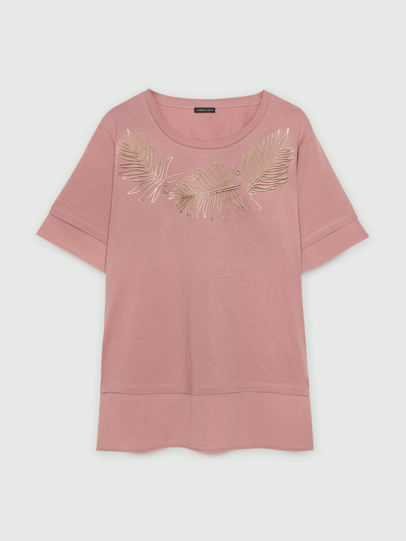T-Shirt mit Blätter-Druck