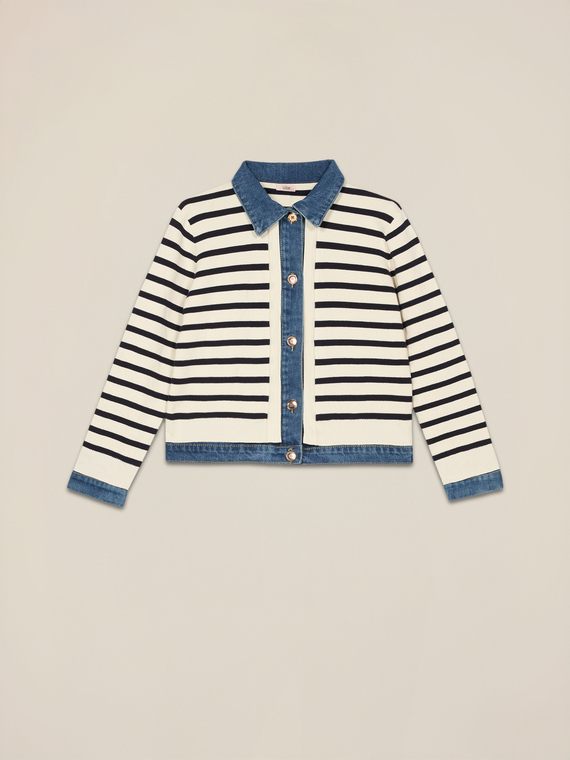 Cardigan with denim inserts