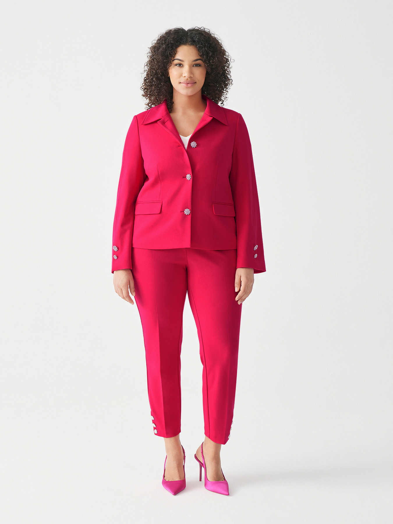 Pantaloni New York in tessuto stretch con bottoni gioiello image number 0