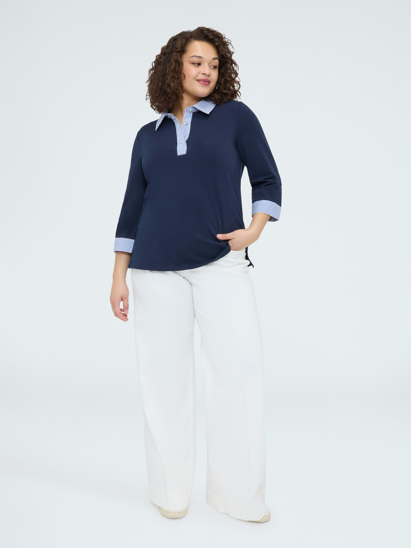 Camiseta bimaterial con cuello polo image number 2