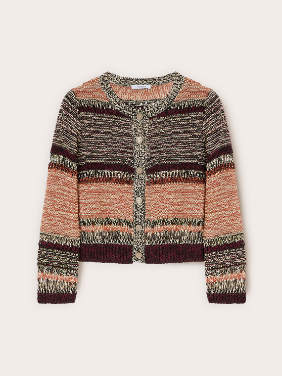 Short striped openwork knit cardigan