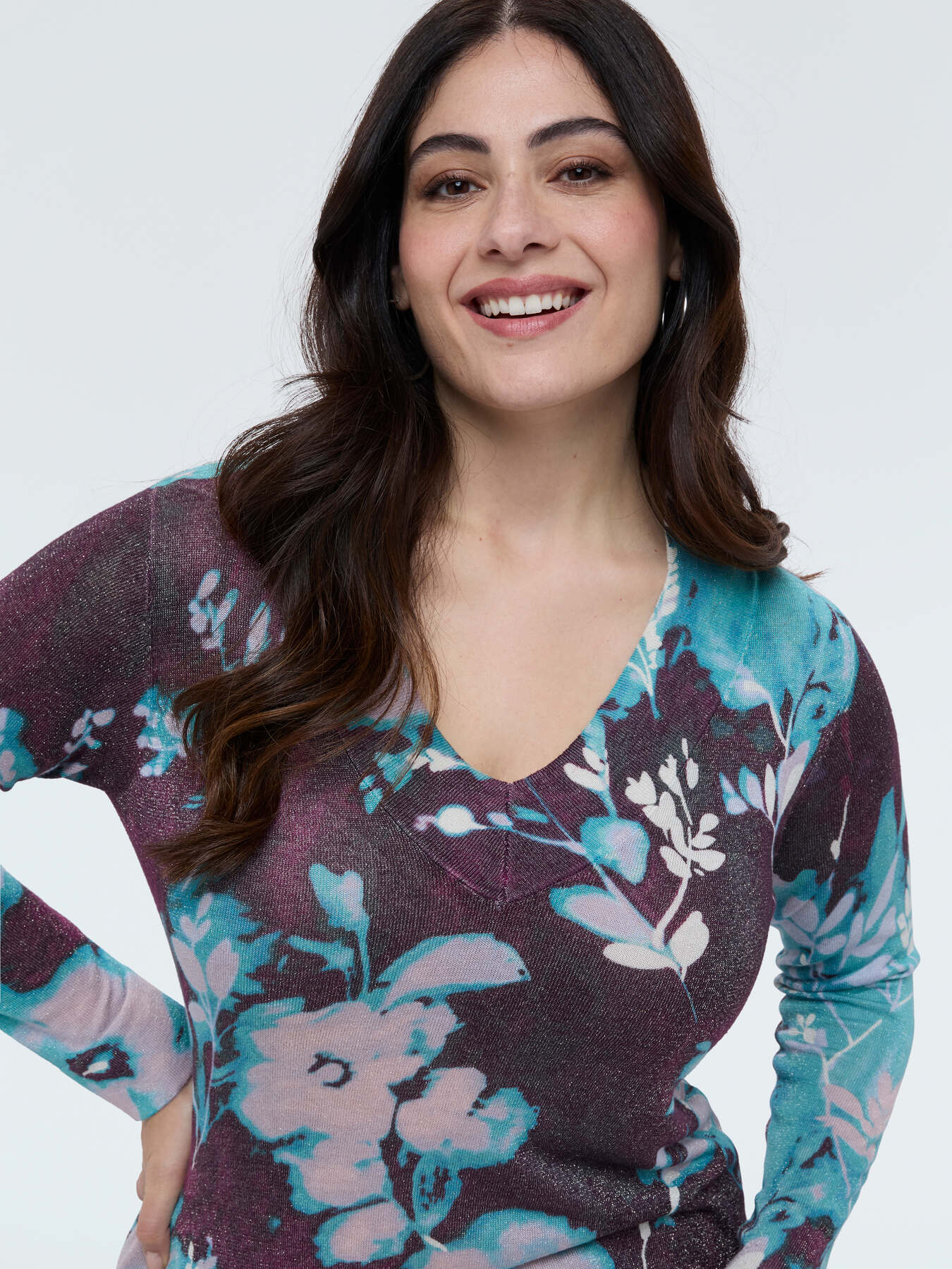 Pull m&eacute;lange viscose avec imprim&eacute; floral image number 2