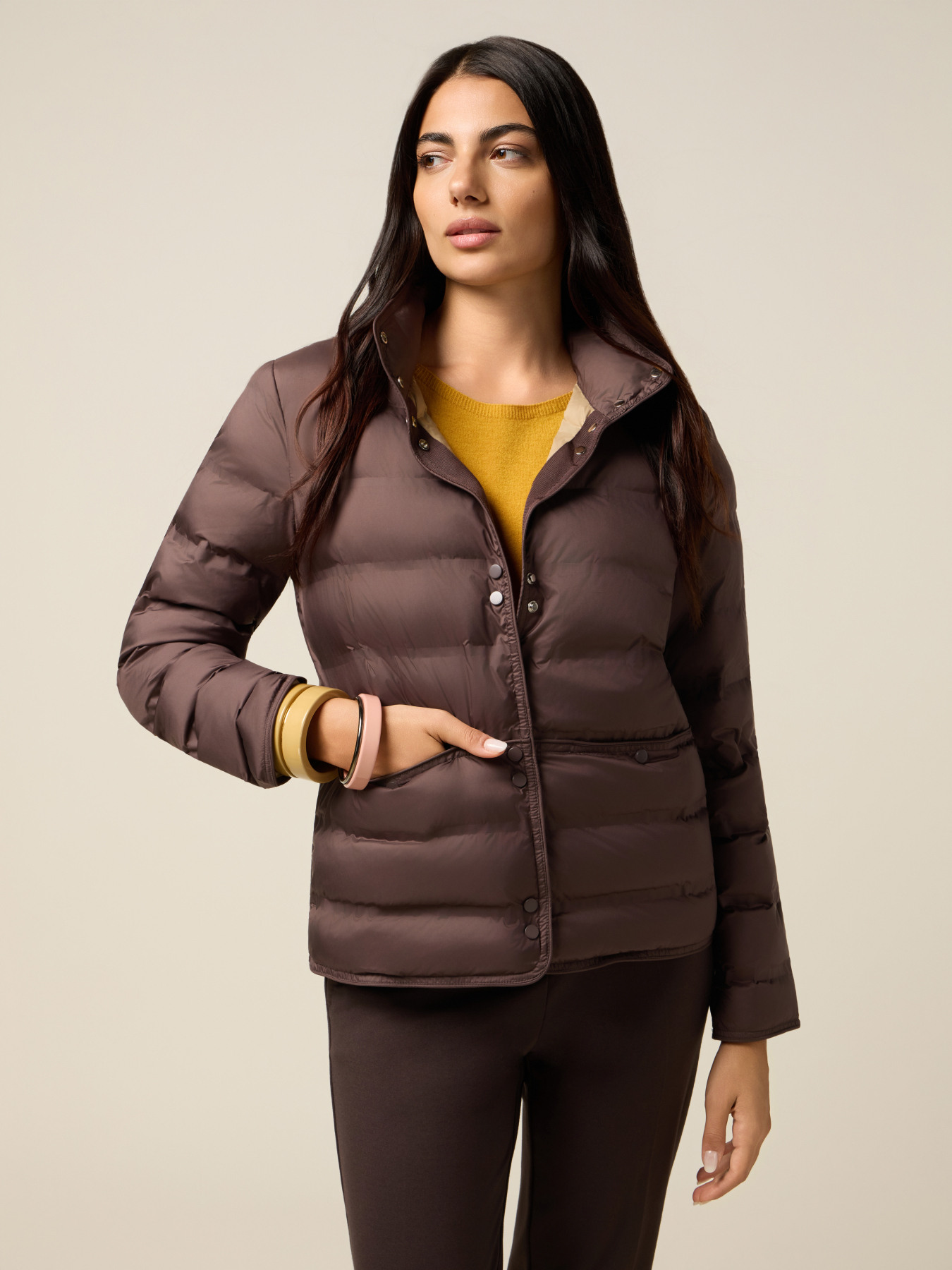 Nylon puffer jacket with high collar image number 0