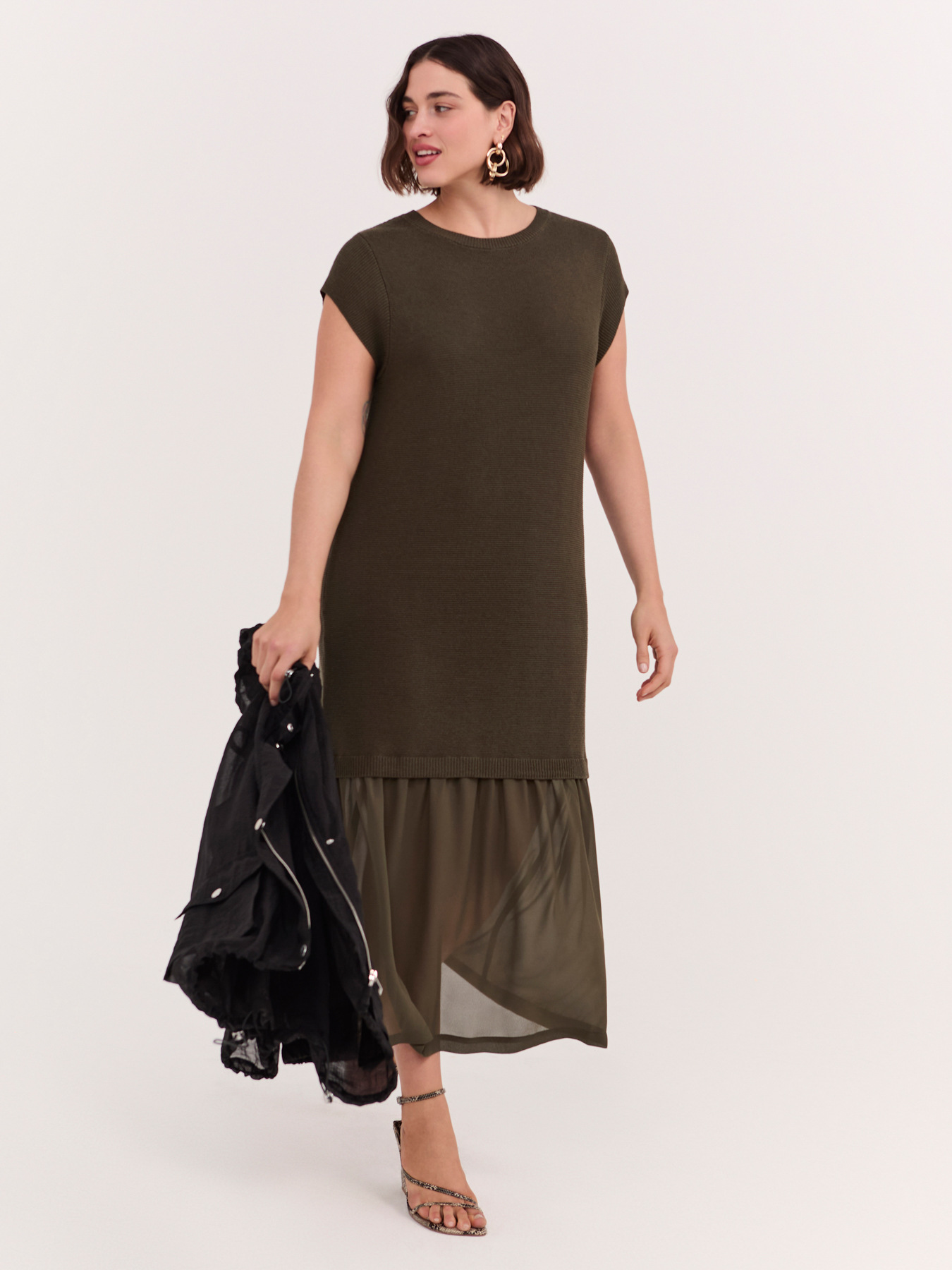 Langes Strickkleid mit Volant image number 0