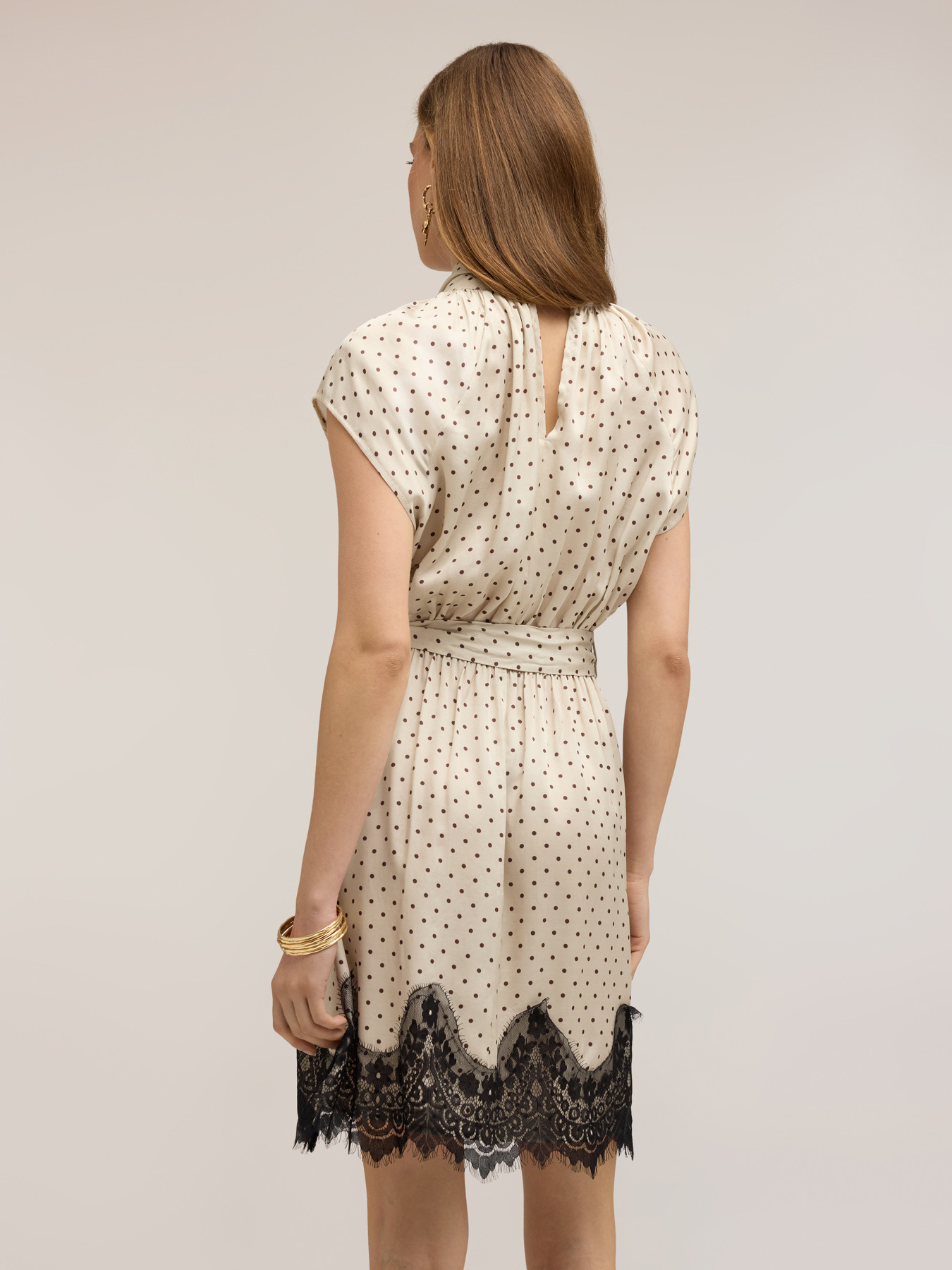 Rochie din satin cu buline și dantelă image number 1
