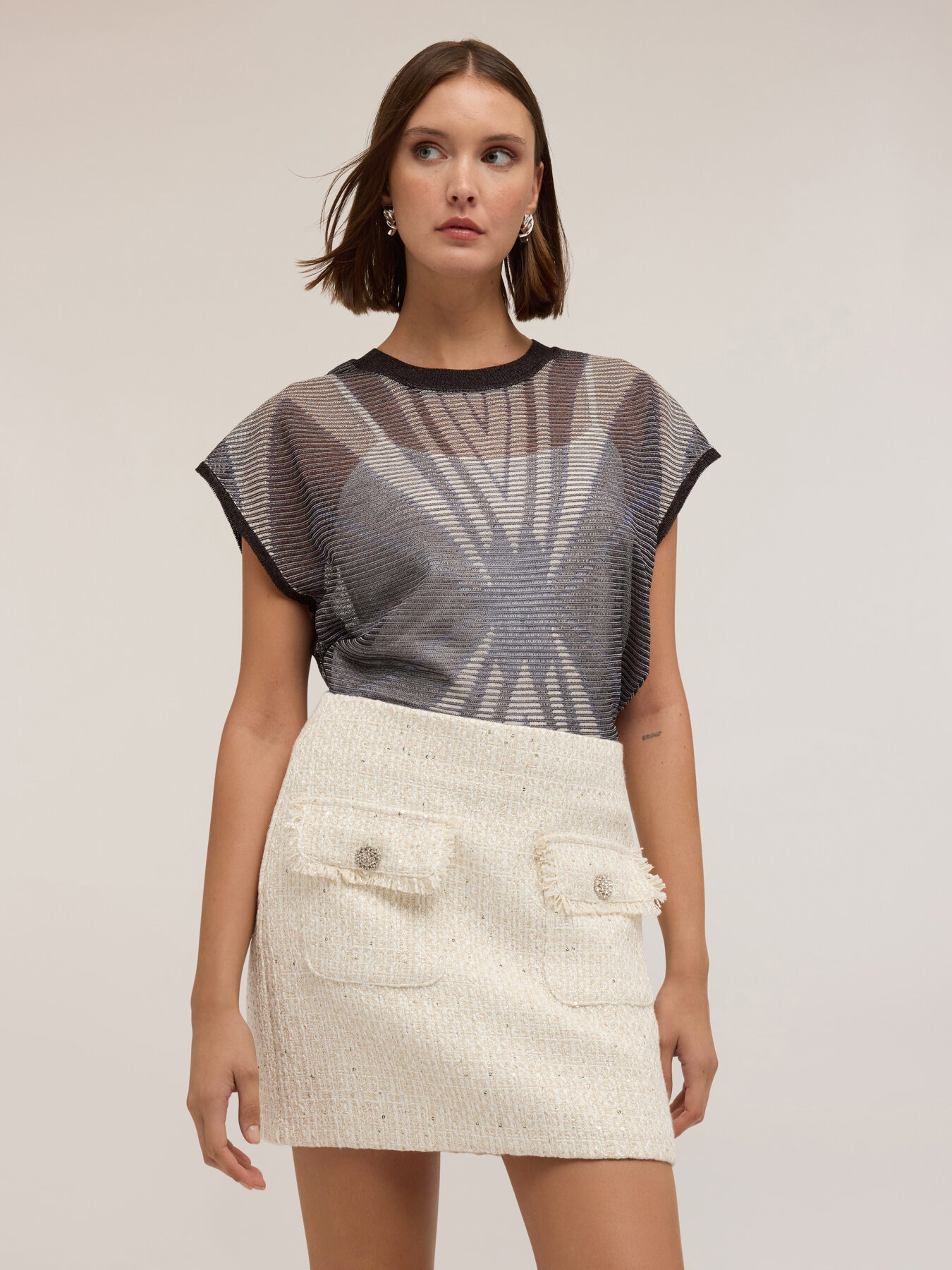 Maglia kimono fantasia geometrica con top image number 3