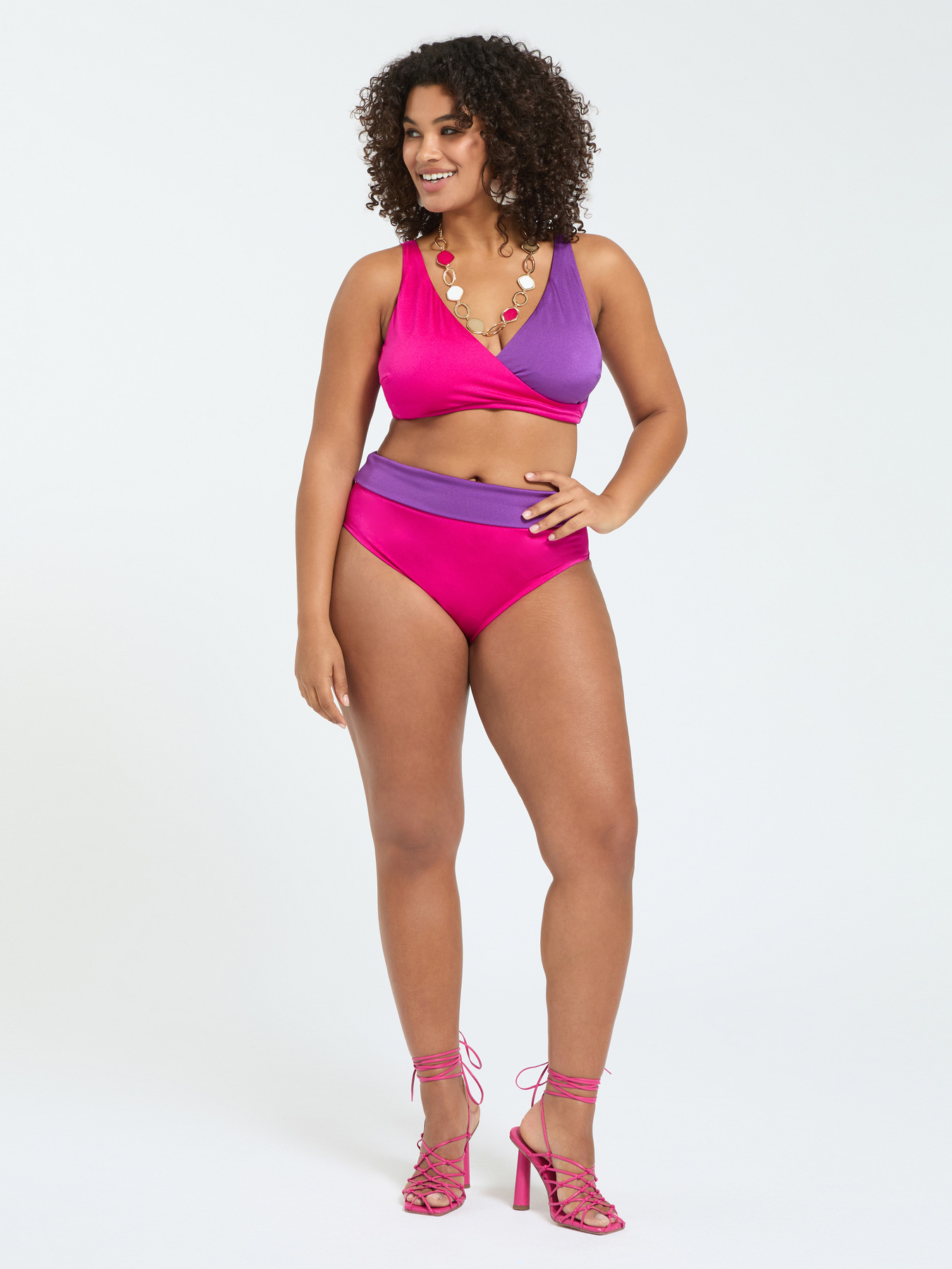 Crossover color block bikini image number 5