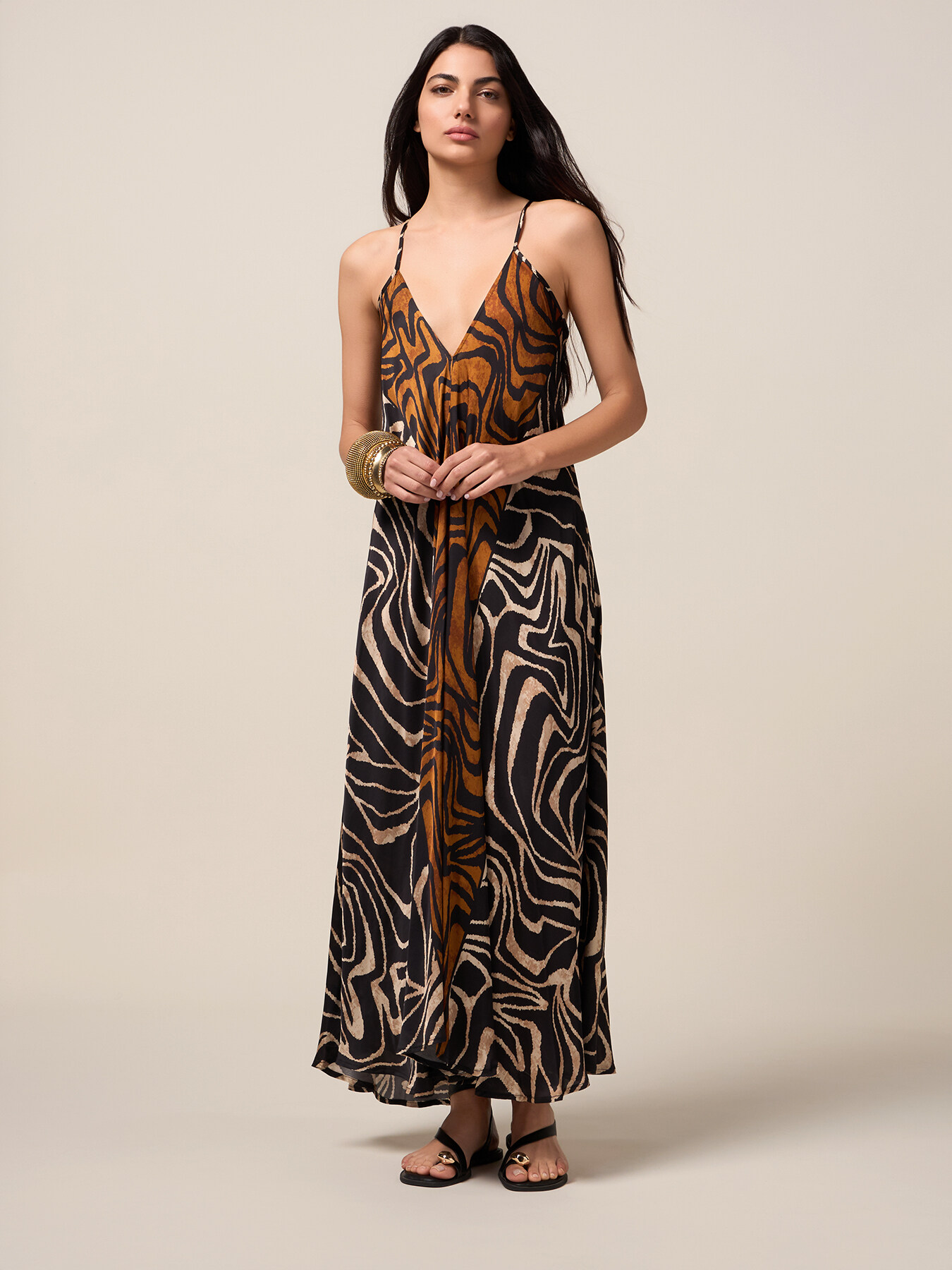 Vestito lungo in raso fantasia image number 0
