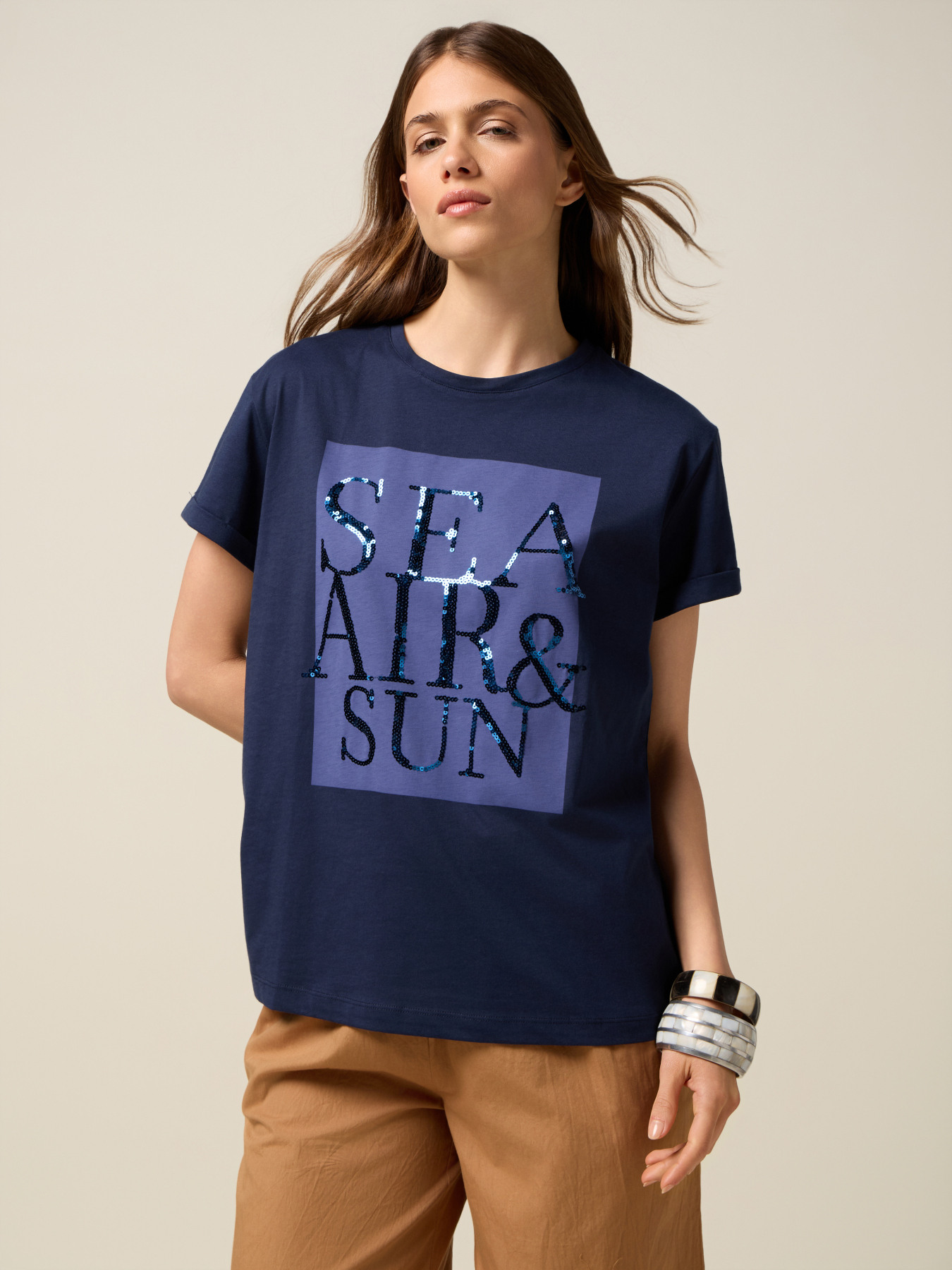 Jersey T-shirt with lettering embroidery image number 0