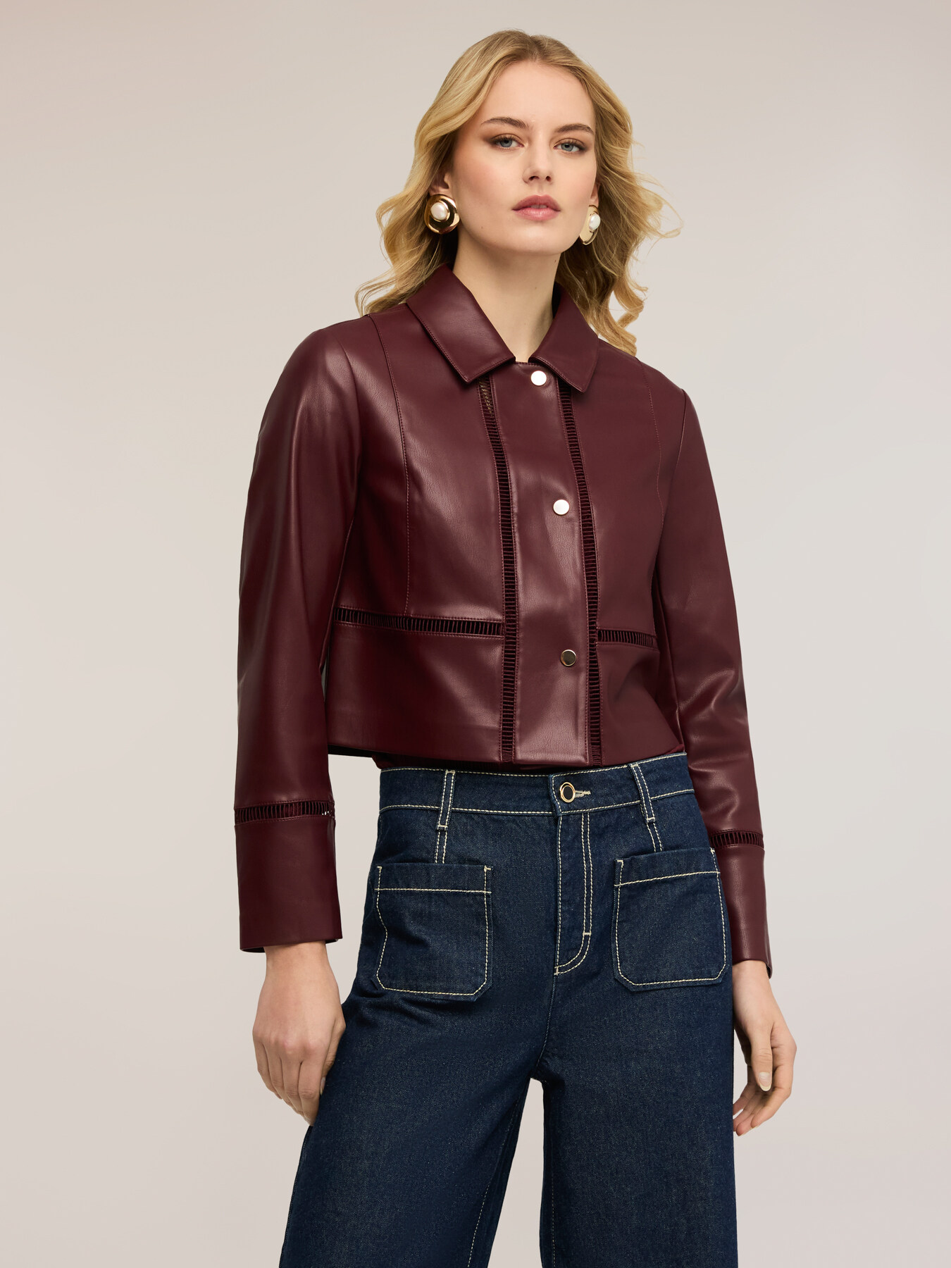Cropped jacket with perforated details image number 0