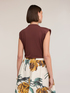 T-shirt with gathering and appliqu&eacute;s on the neckline image number 1
