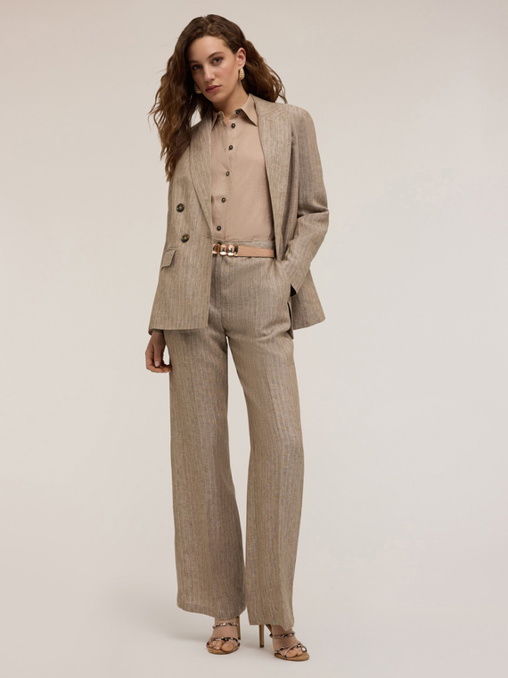 Linen pinstriped double-breasted blazer