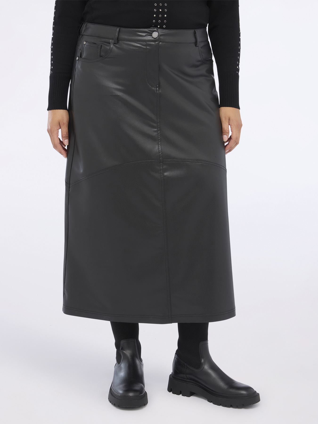 Long pencil skirt in coated fabric image number 0