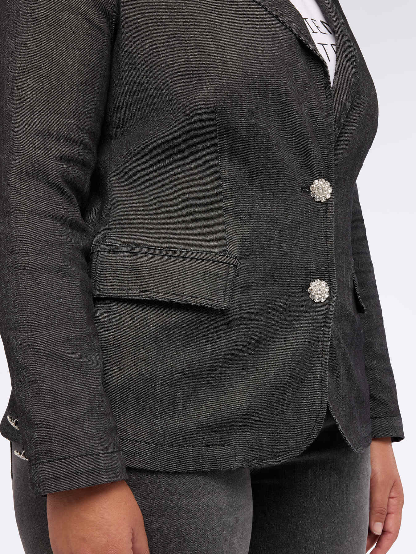 Blazer in denim con bottoni gioiello image number 2
