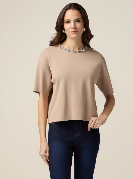 Boxy sweater with jewel embroidery