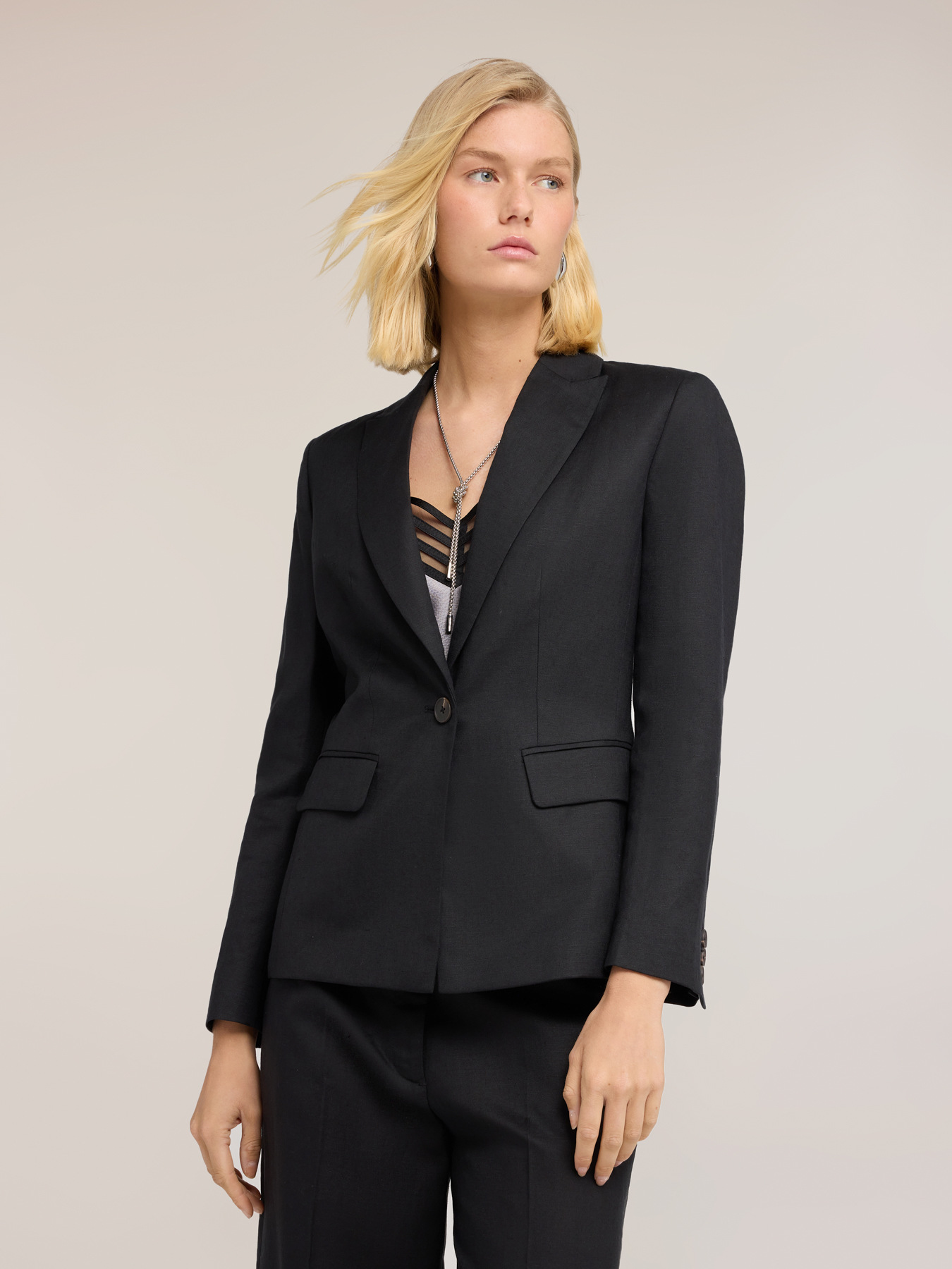 Blazer din amestec de in și lyocell image number 2
