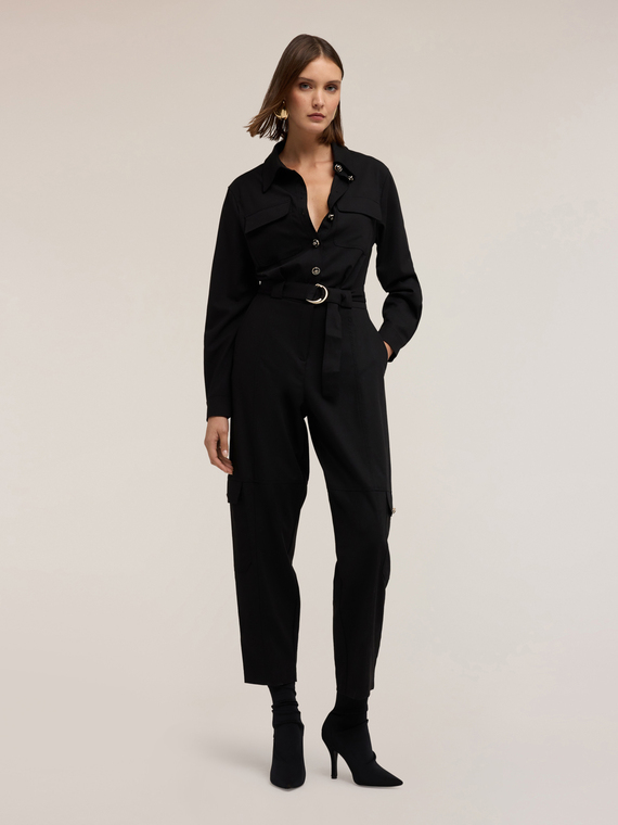 Long jumpsuit in wool blend flannel