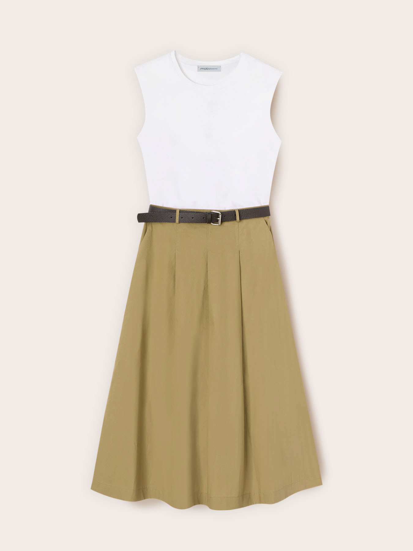 Rochie midi cu curea și fustă din poplin image number 4
