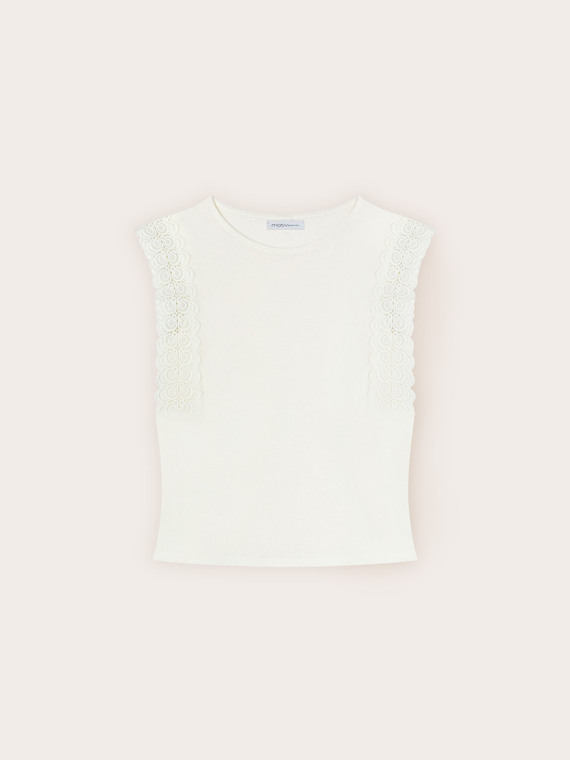 Tricou din amestec de in cu inserții din dantelă
