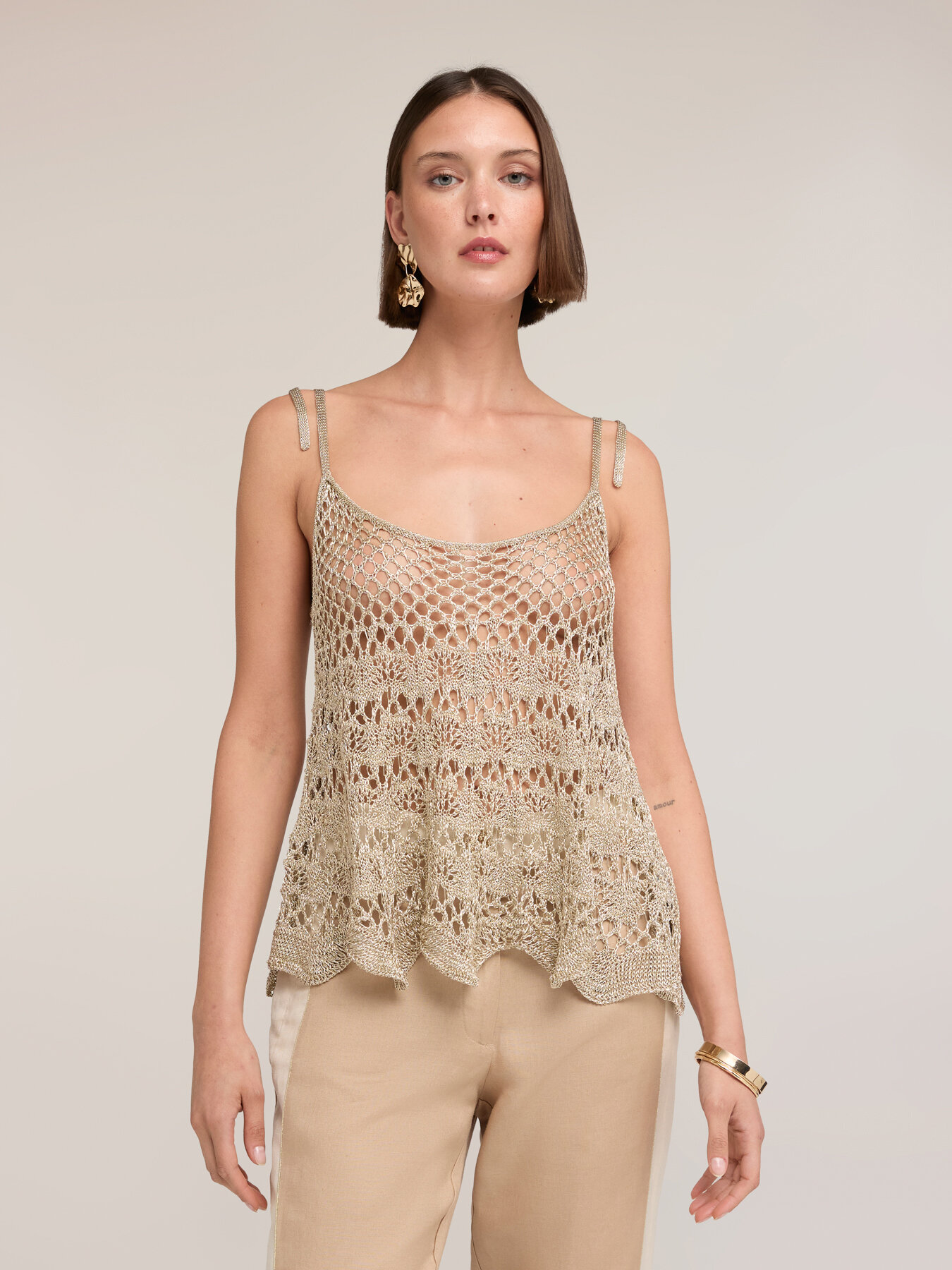 Top aus durchbrochener Strickware in Lurex image number 2