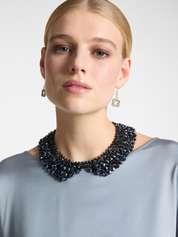 Glass beads and ribbon collar