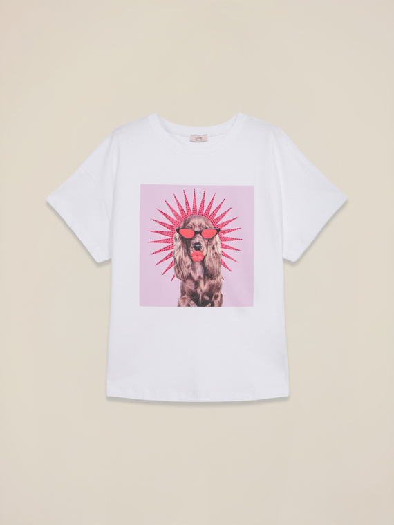 Jersey T-shirt with print and appliqués
