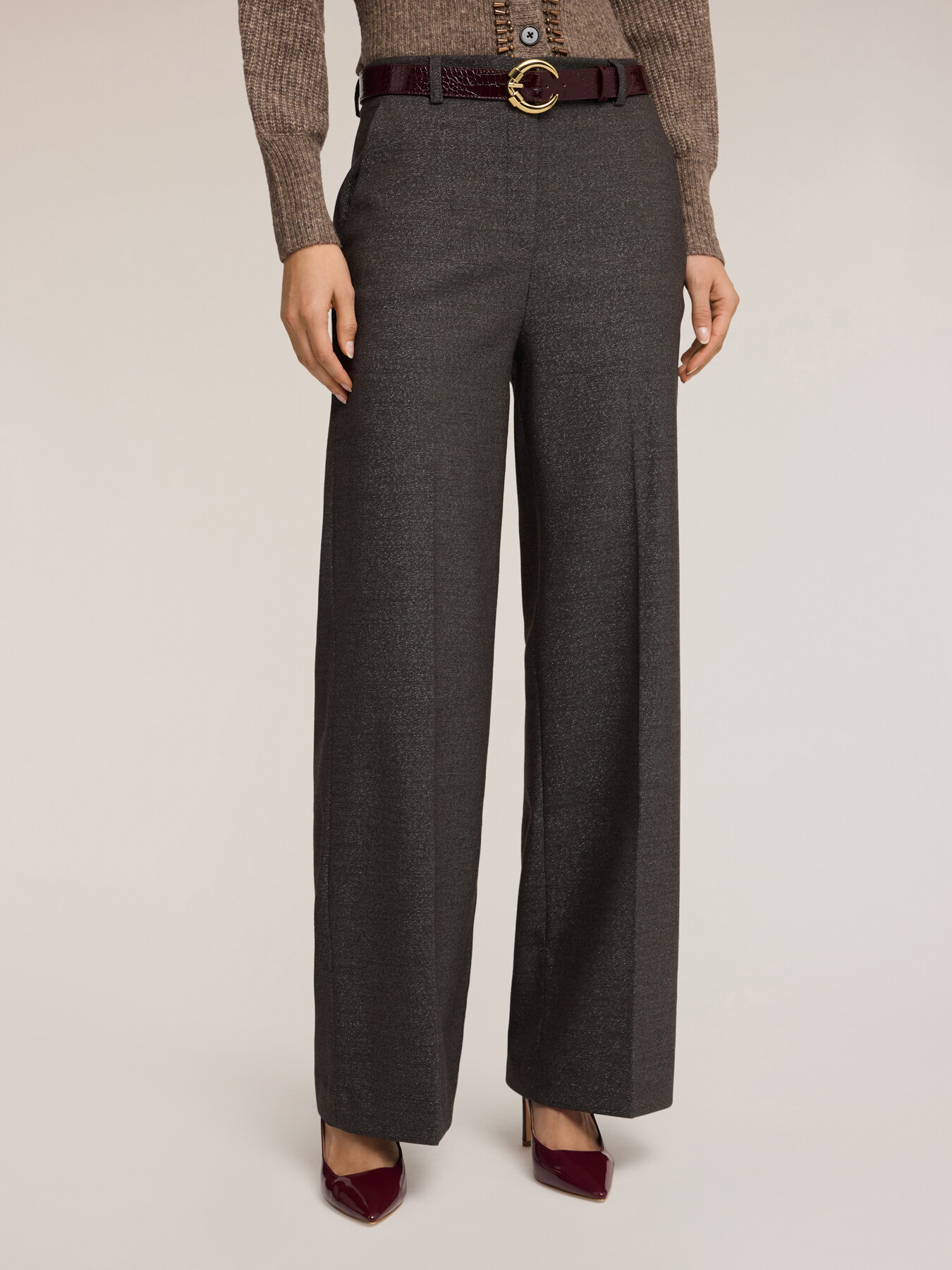 Palazzo pants in mixed lurex armored fabric image number 2