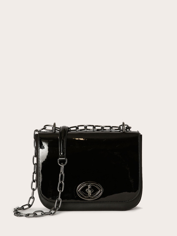 Medium bag in coated fabric and patent leather
