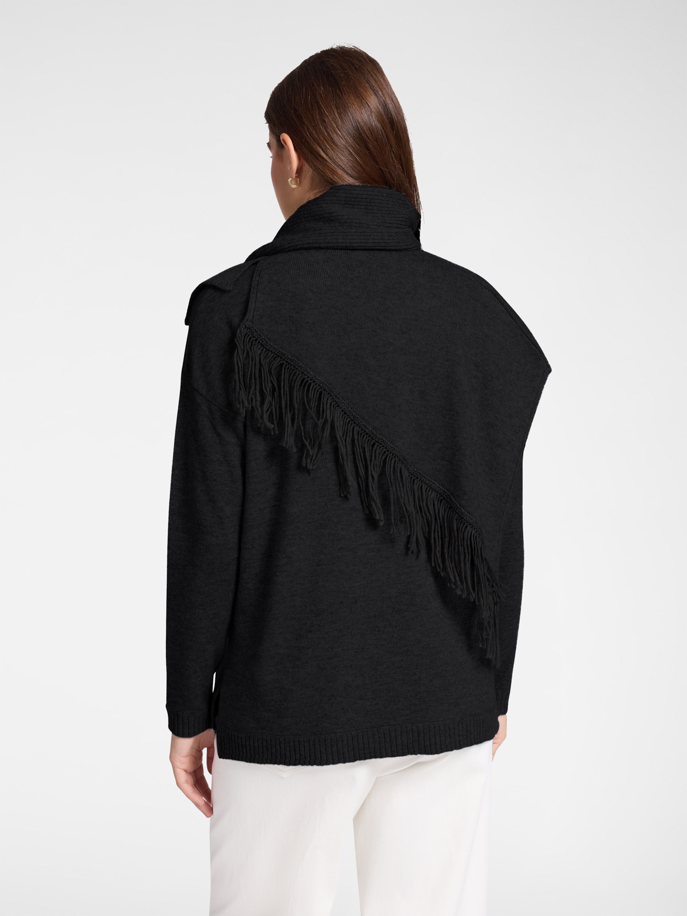 Fringed sweater with detachable scarf image number 1