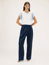 Pinstripe denim palazzo jeans image number 3